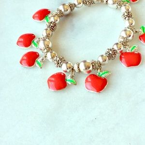 🍎Silver Beaded Apple Teacher Charm Bracelet🍎